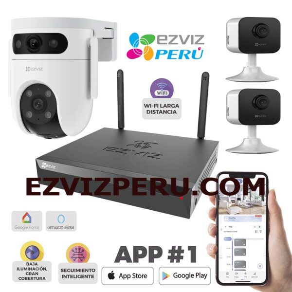 Kit 3 Camaras Wifi Ezviz Grabador  De 4 Canales /Camara Doble Lente /Movimiento 360 Grados / Disco duro /  Audio Bi direccional