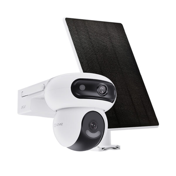 EZVIZ CS-HB90  Cámara PT Doble Lente / KIT PANEL SOLAR / Movimiento en Ambos Lentes 8 Megapixel (4MP+4MP) / IA Detección Humana y Vehiculo / Vision Nocturna a Color /  Audio Bidireccional