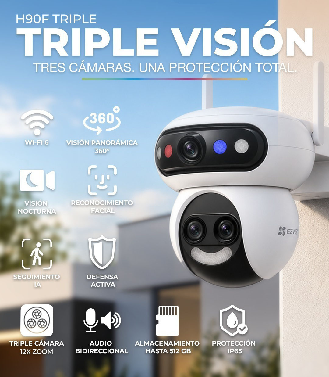 Cámara EZVIZ H90F: triple visión